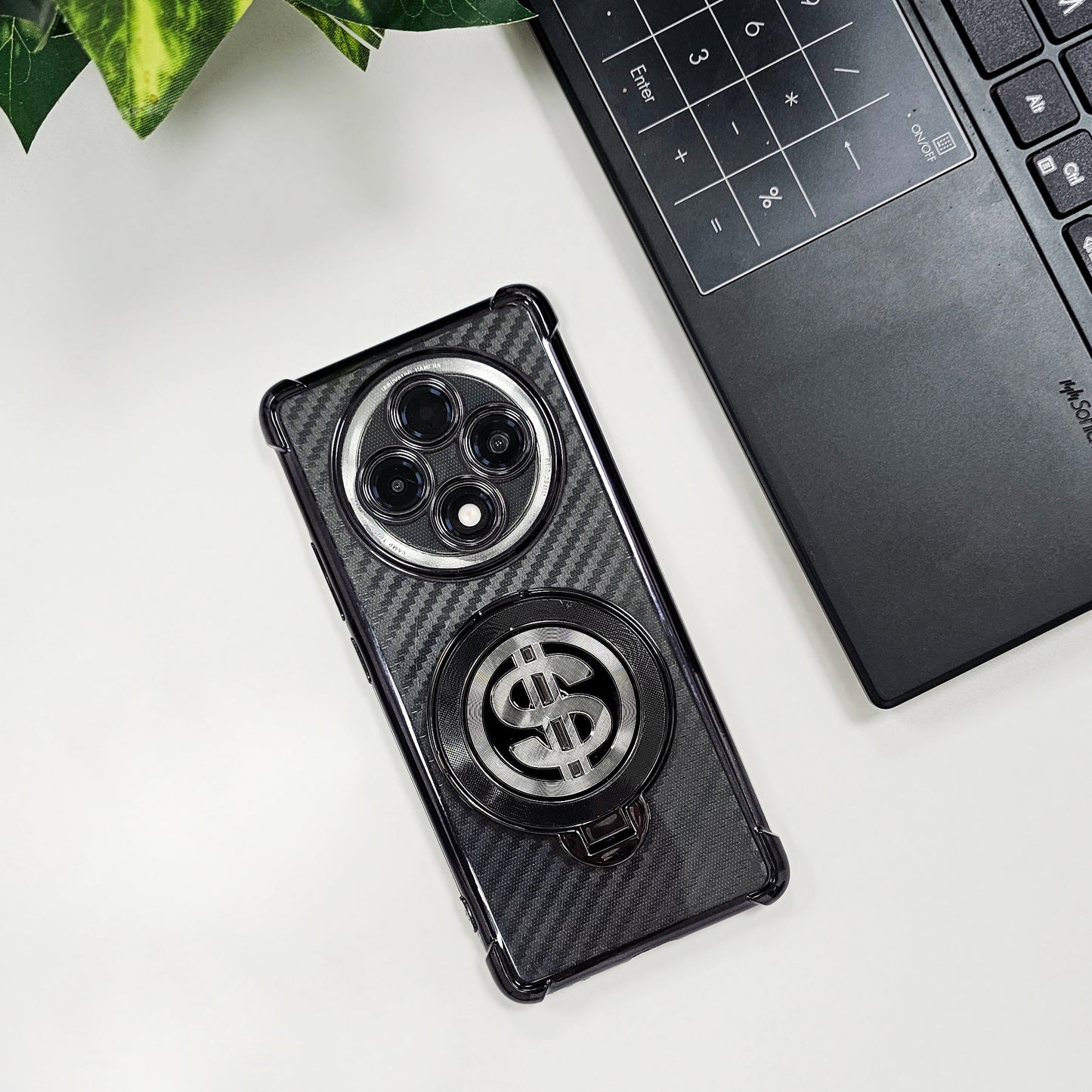Oppo F27 Pro+ 5G Premium Carbon Fiber Shockproof Airbags Dollar Rotating Case