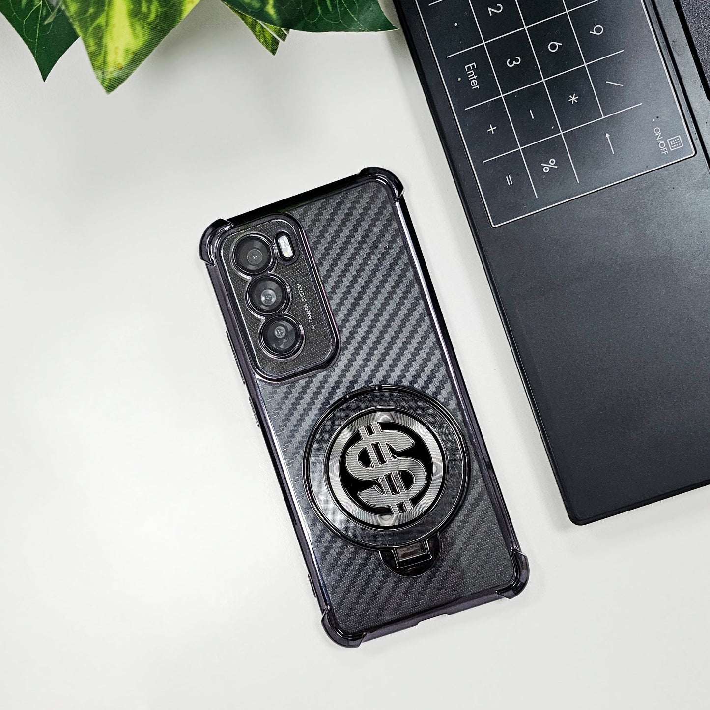 Oppo Reno 12 Pro 5G Premium Carbon Fiber Shockproof Airbags Dollar Rotating Case