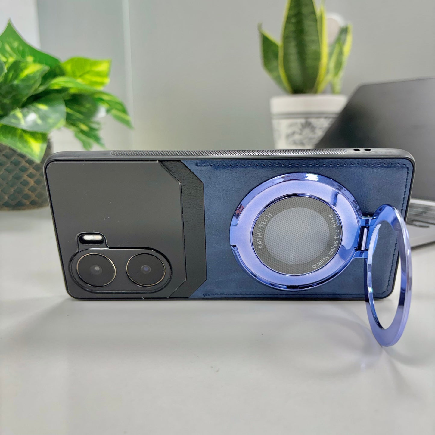 Vivo V29e 5G Original Luxury Leather Lens Magnifier Ring Stand Case