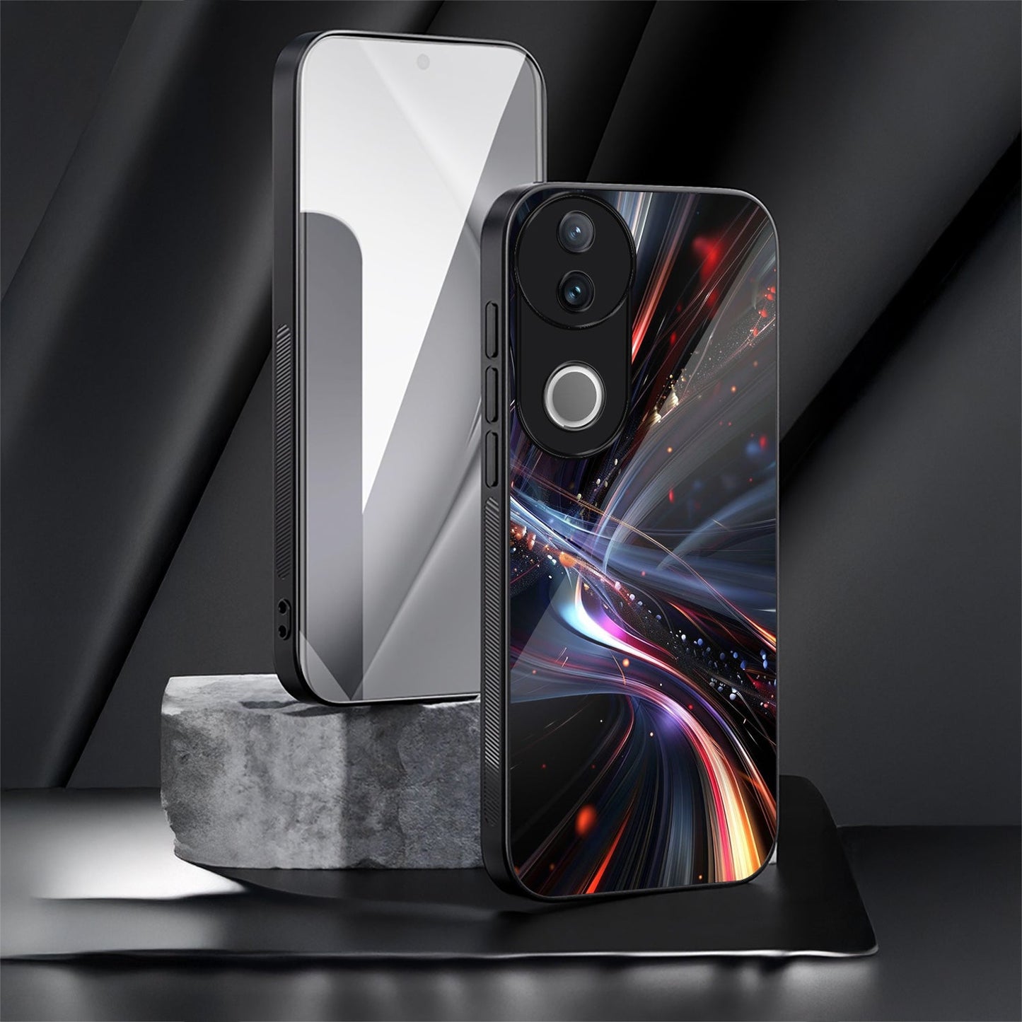 Vivo V50 5G Premium Acrylic Shockproof Glass Back Case (Lightwave Vortex)