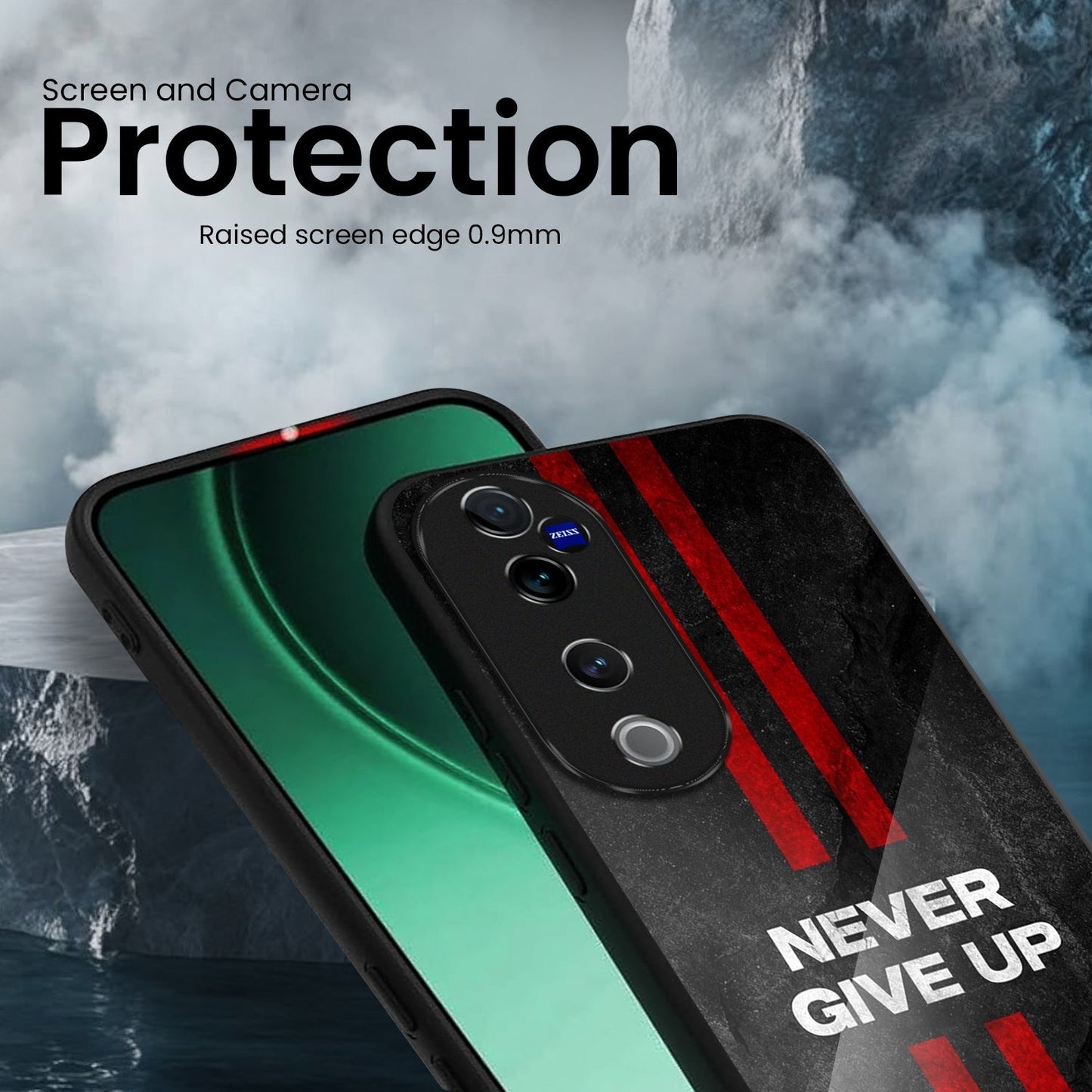 Vivo V40 Pro 5G Premium Acrylic Shockproof Glass Back Case (Never give up)
