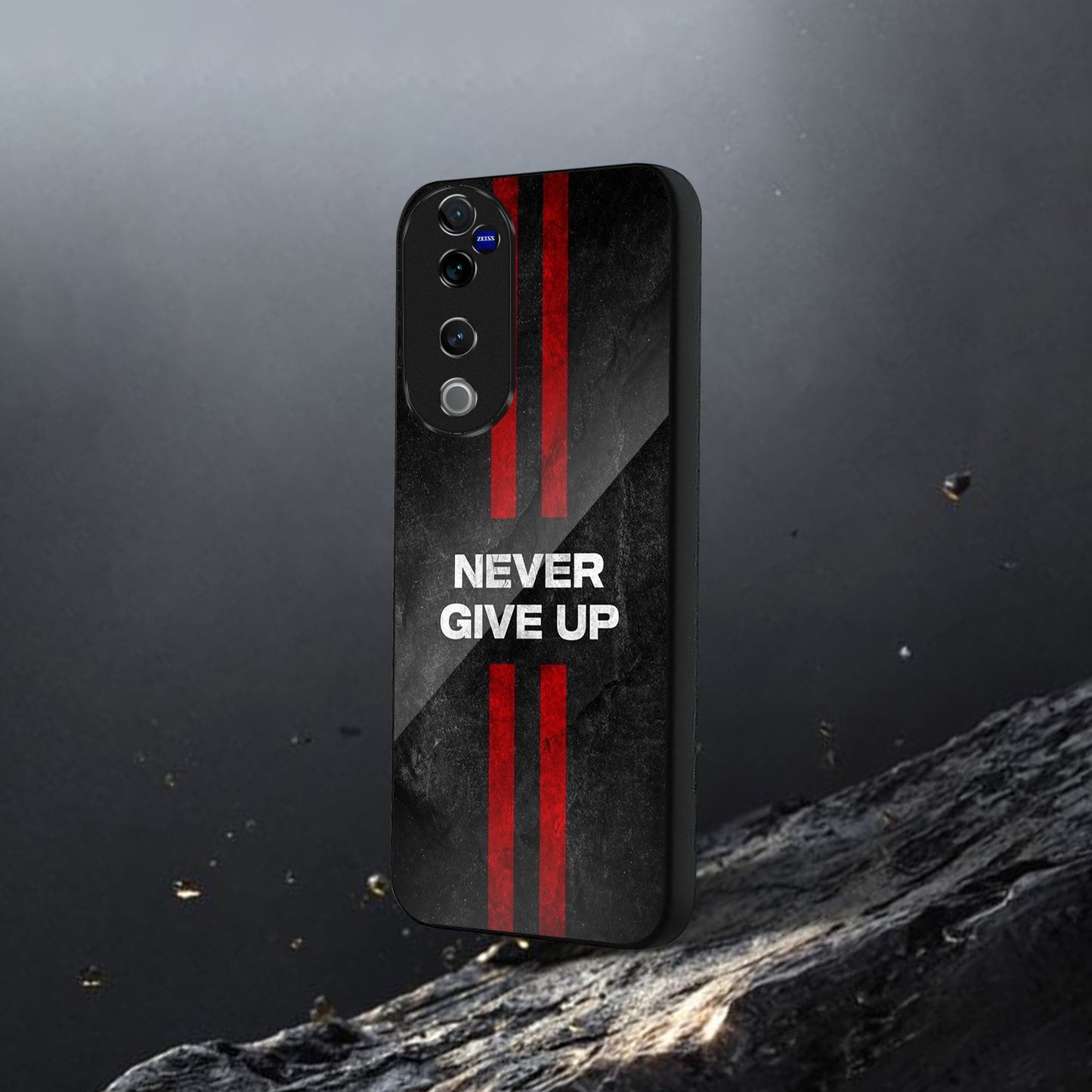 Vivo V40 Pro 5G Premium Acrylic Shockproof Glass Back Case (Never give up)