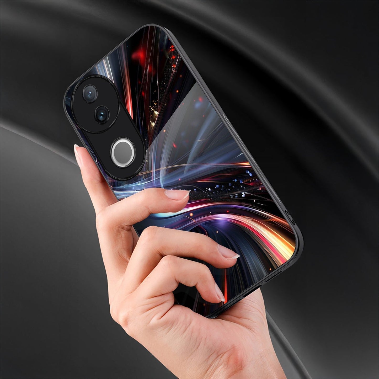 Vivo V50 5G Premium Acrylic Shockproof Glass Back Case (Lightwave Vortex)