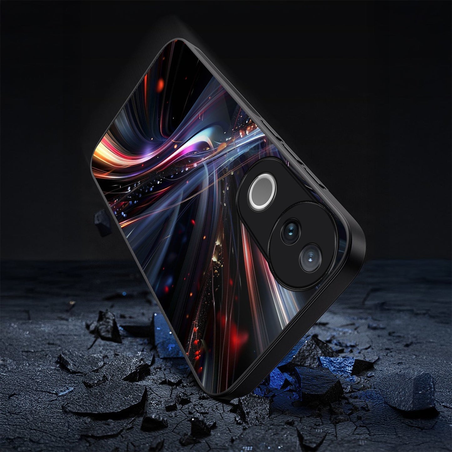 Vivo V50 5G Premium Acrylic Shockproof Glass Back Case (Lightwave Vortex)