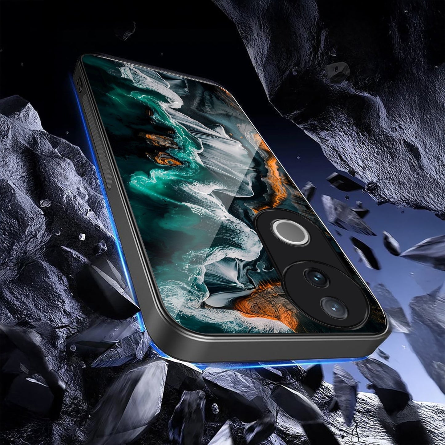 Vivo V50 5G Premium Acrylic Shockproof Glass Back Case (Liquid Art)