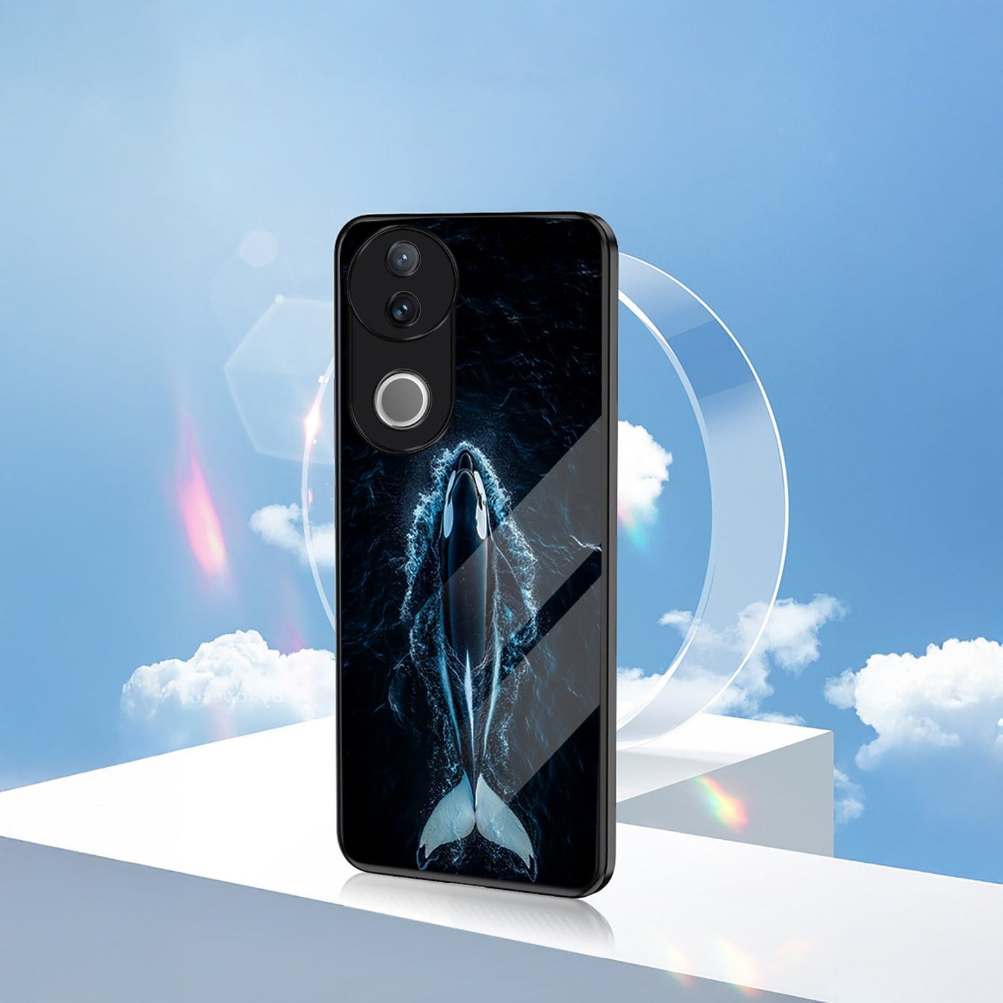 Vivo V50 5G Premium Acrylic Shockproof Glass Back Case (Orca Whale)