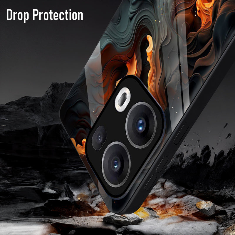 Oppo Reno13 5G Premium Acrylic Shockproof Glass Back Case (Firestorm Art)
