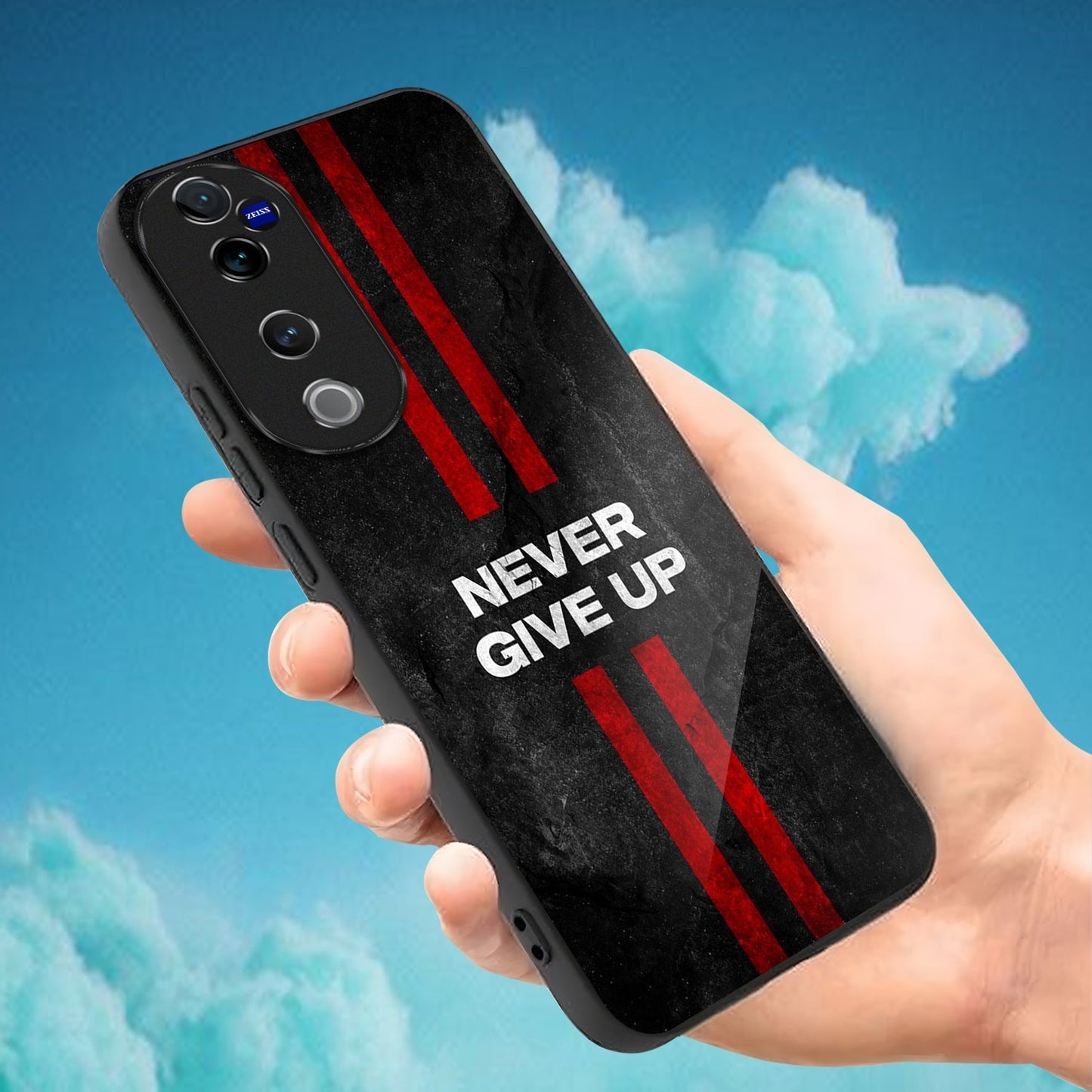Vivo V40 Pro 5G Premium Acrylic Shockproof Glass Back Case (Never give up)