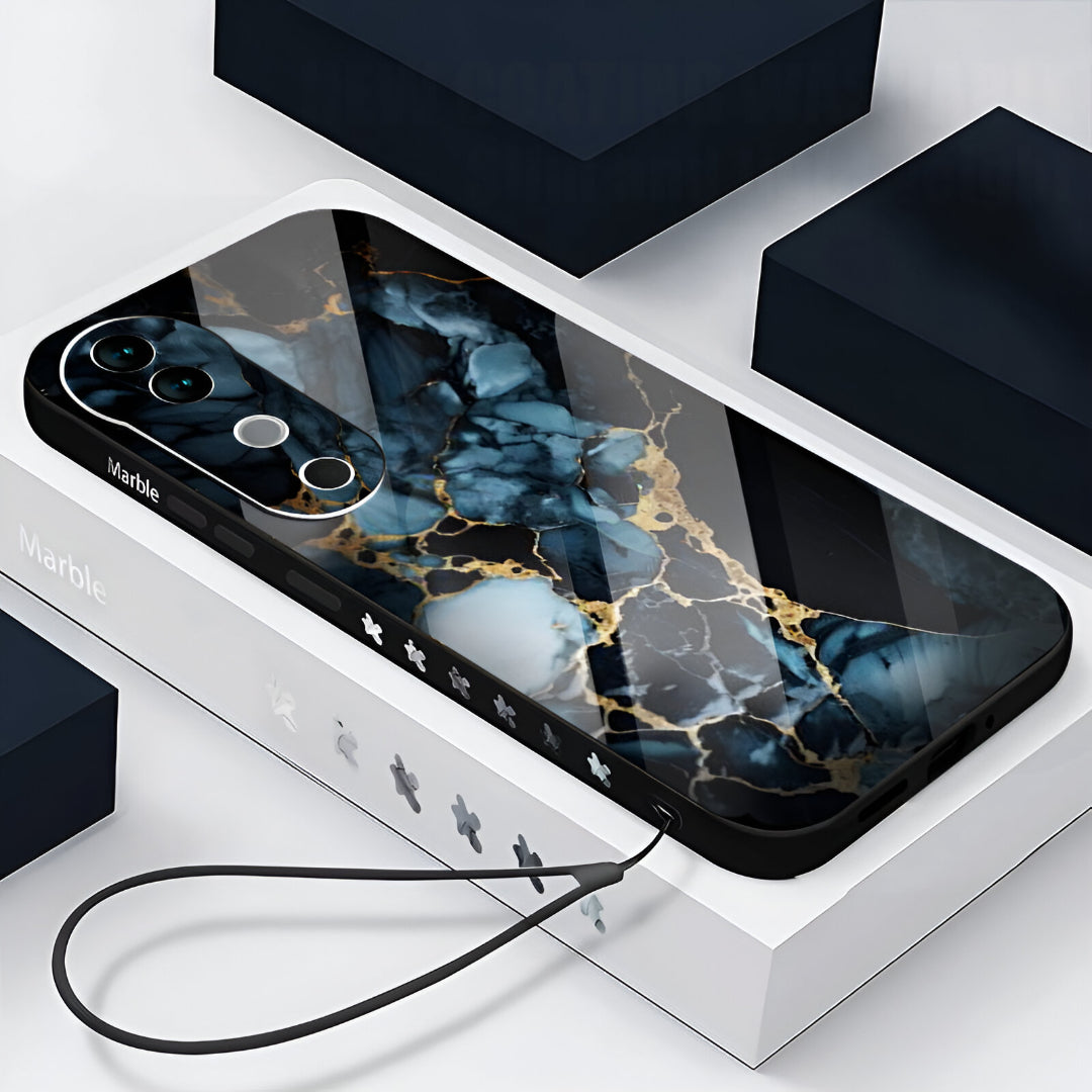 Vivo V40 Pro 5G Premium Acrylic Shockproof Glass Back Case (Blue Marble)