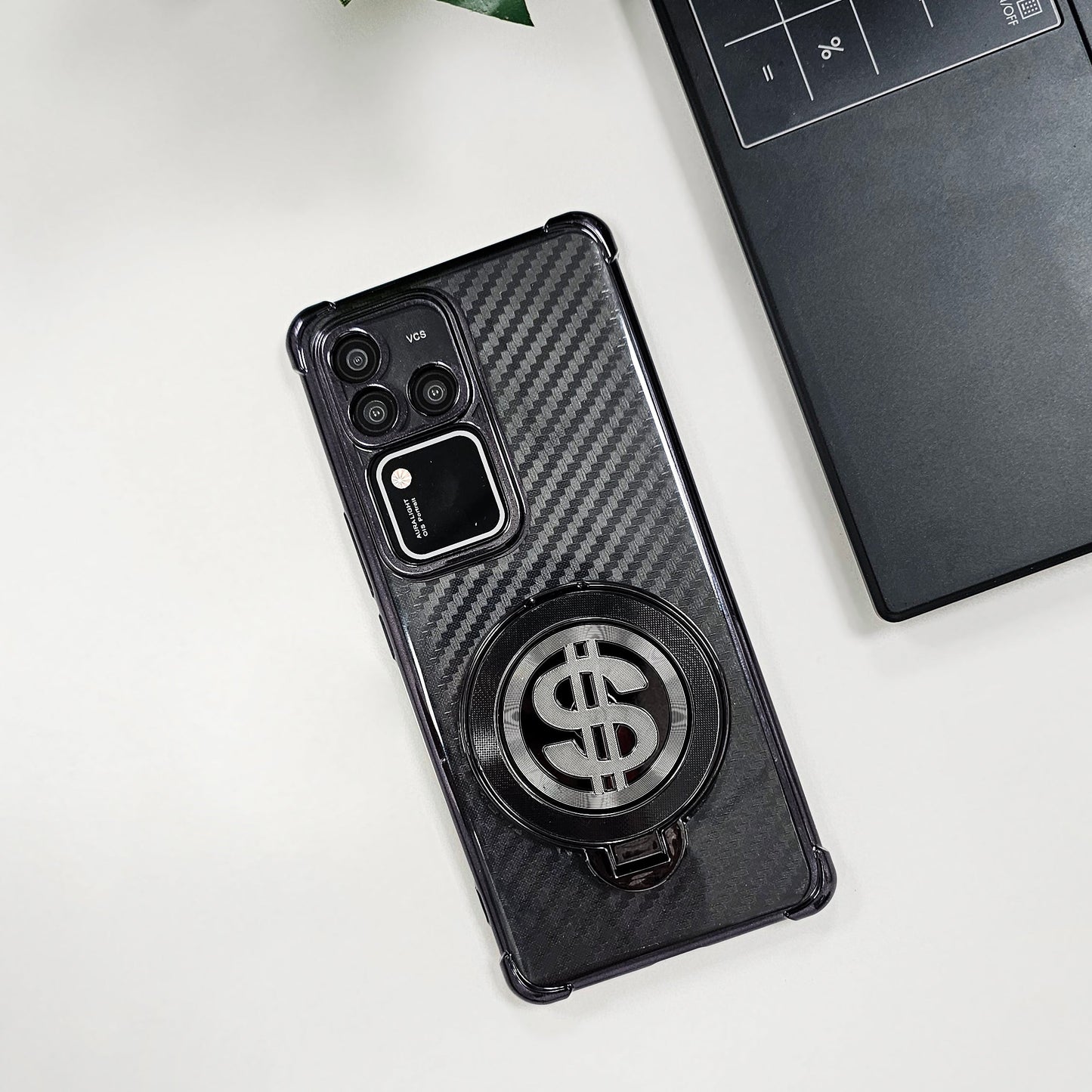 Vivo V30 Pro 5G Premium Carbon Fiber Shockproof Airbags Dollar Rotating Case