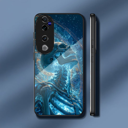 Vivo V40 Pro 5G Premium Acrylic Shockproof Glass Back Case (Aqua Skull)