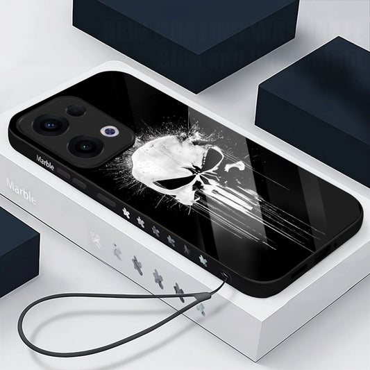 Oppo Reno 13 5G Premium Acrylic Shockproof Glass Back Case (Punisher Skull)