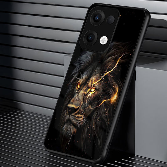 Oppo Reno 13 5G Premium Acrylic Shockproof Glass Back Case (Black Lion)