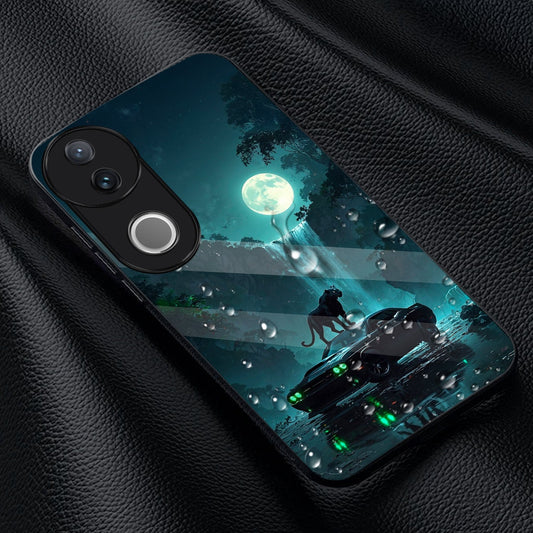 Vivo V50 5G Premium Acrylic Shockproof Glass Back Case (Midnight Panther)