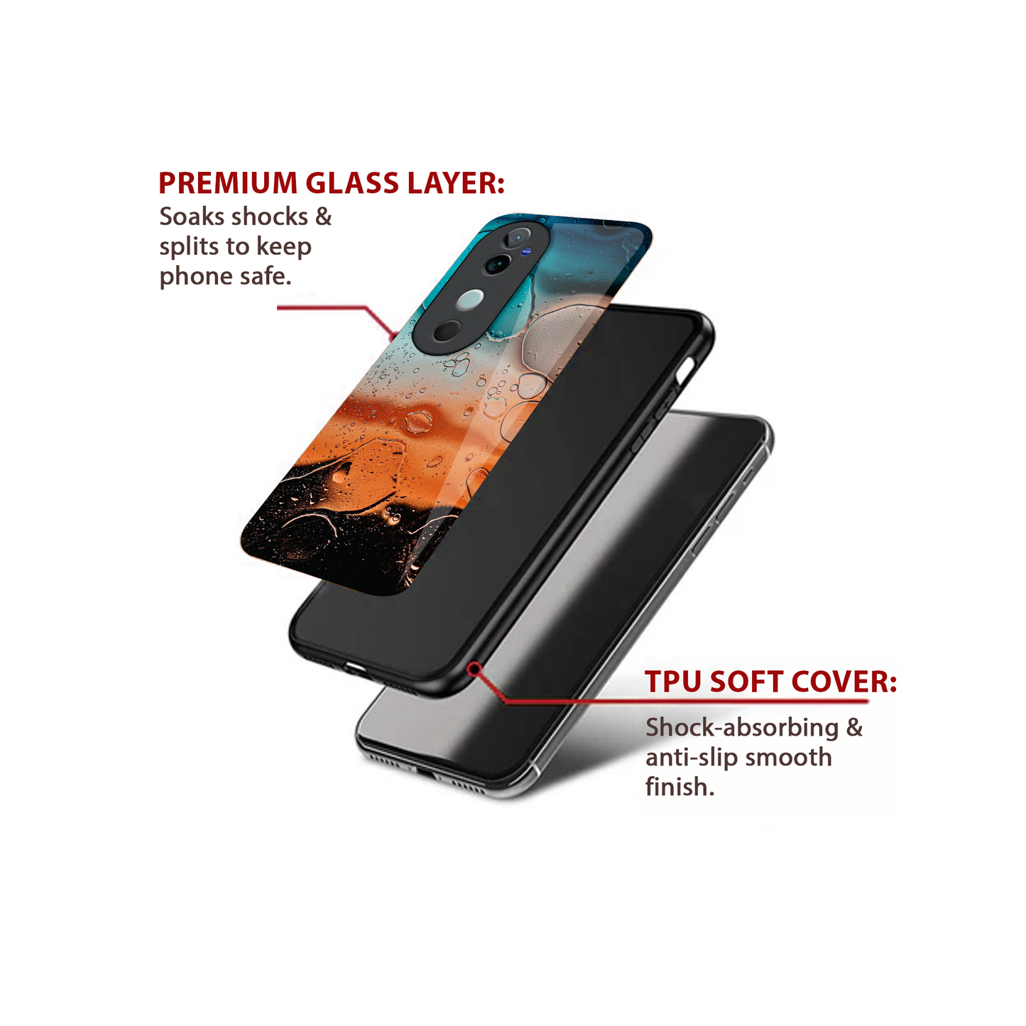 Vivo V40 Pro Luxury UV Printed Anti-Scratch Glass Back Phone Case (Water bubble)