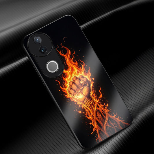 Vivo V50 5G Premium Acrylic Shockproof Glass Back Case (Flame Fist)