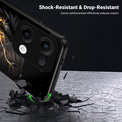 Oppo Reno 13 5G Premium Acrylic Shockproof Glass Back Case (Black Lion)