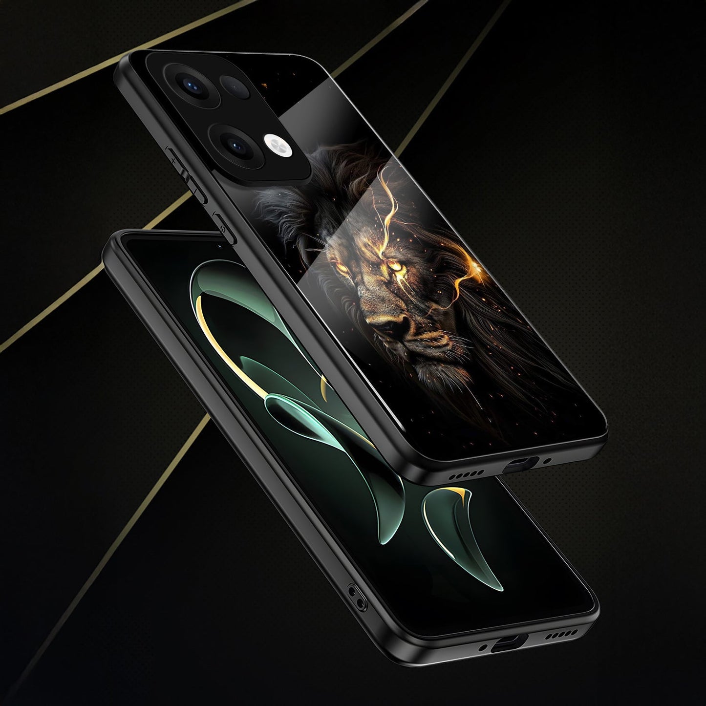 Oppo Reno 13 5G Premium Acrylic Shockproof Glass Back Case (Black Lion)