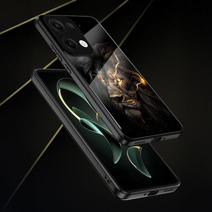 Oppo Reno 13 5G Premium Acrylic Shockproof Glass Back Case (Black Lion)
