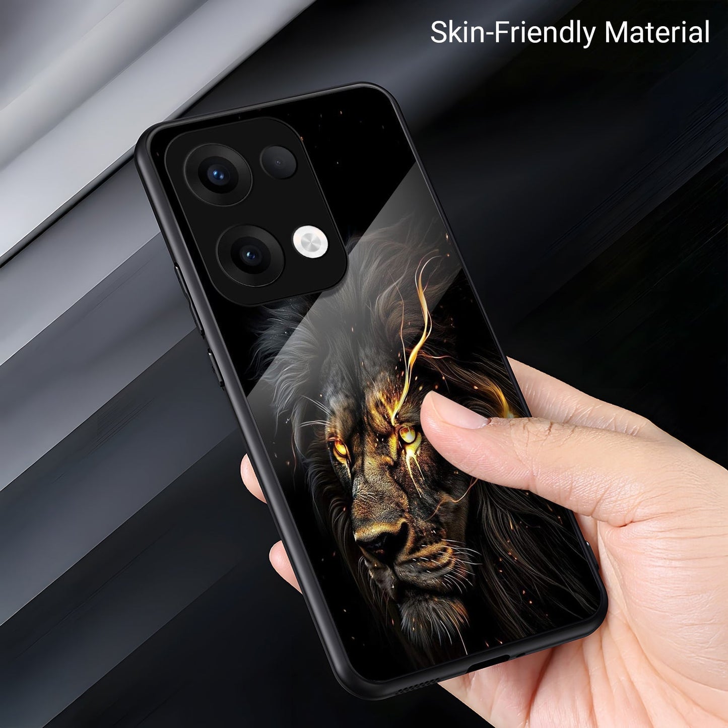 Oppo Reno 13 5G Premium Acrylic Shockproof Glass Back Case (Black Lion)