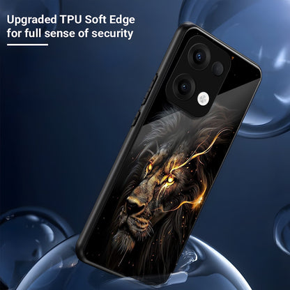 Oppo Reno 13 5G Premium Acrylic Shockproof Glass Back Case (Black Lion)